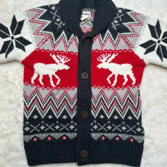 Hatley Sweater Buttoned Festive Red/White/Grey Size 6 - Picture 3 of 16